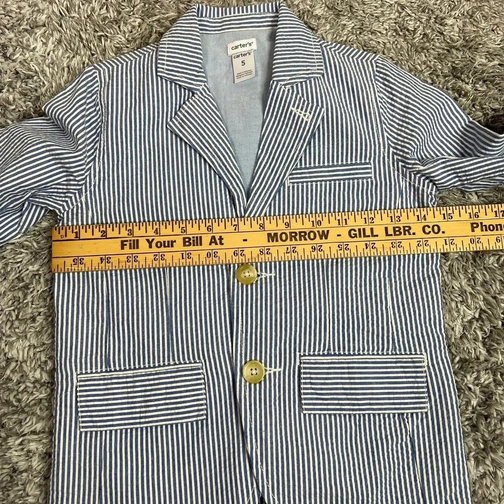 Carter's Little Boys 5 Seersucker Blazer Blue White Pinstripe Wedding Old Money